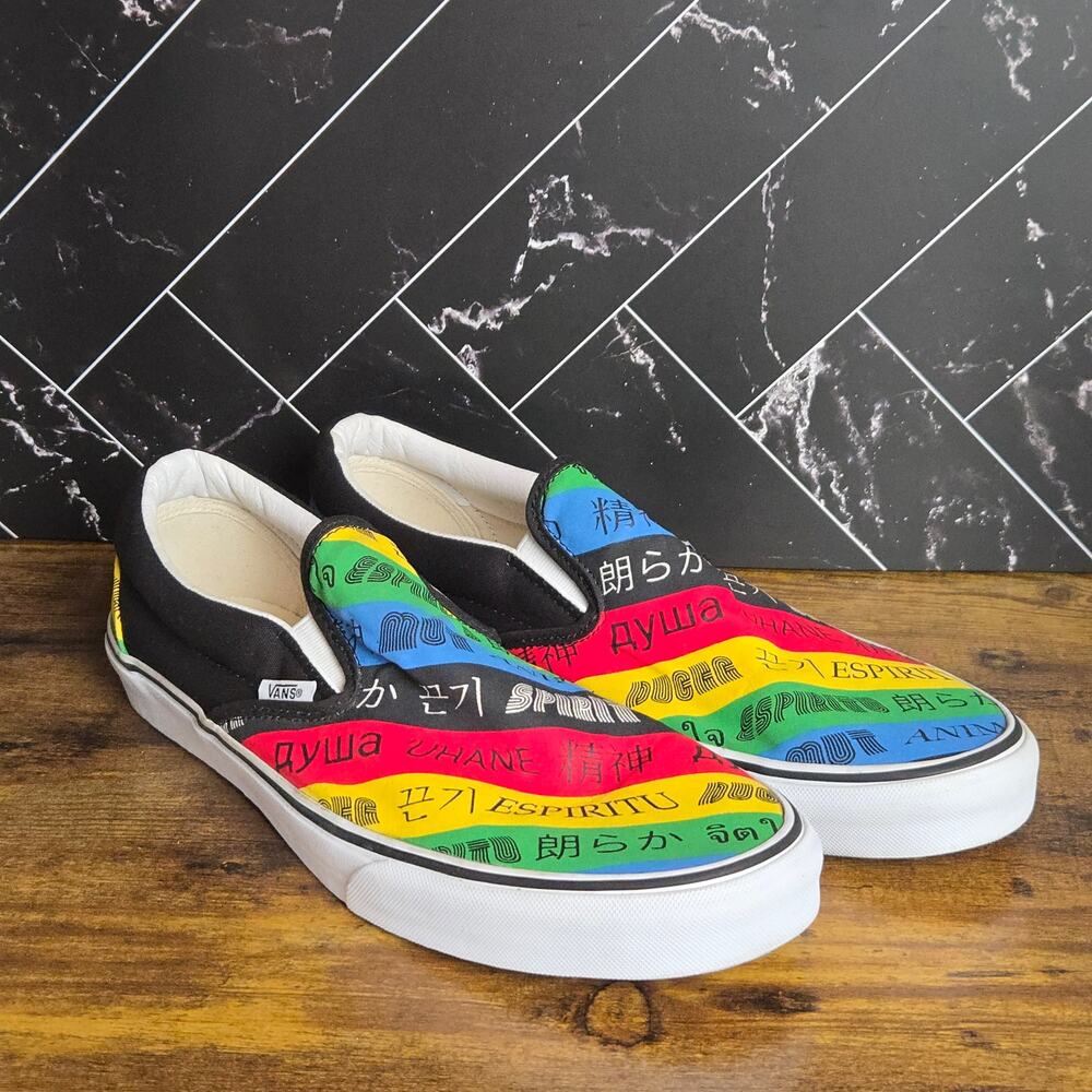 Vans Classic Spirit Slip-On Mens 12 Multicolor Multilingual Rainbow Skate Shoes